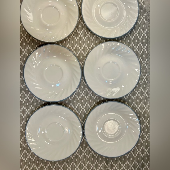 Set of 6 CORELLE Gray Band White Swirled Saucer Plates - Break & Chip Resistant - Picture 4 of 13